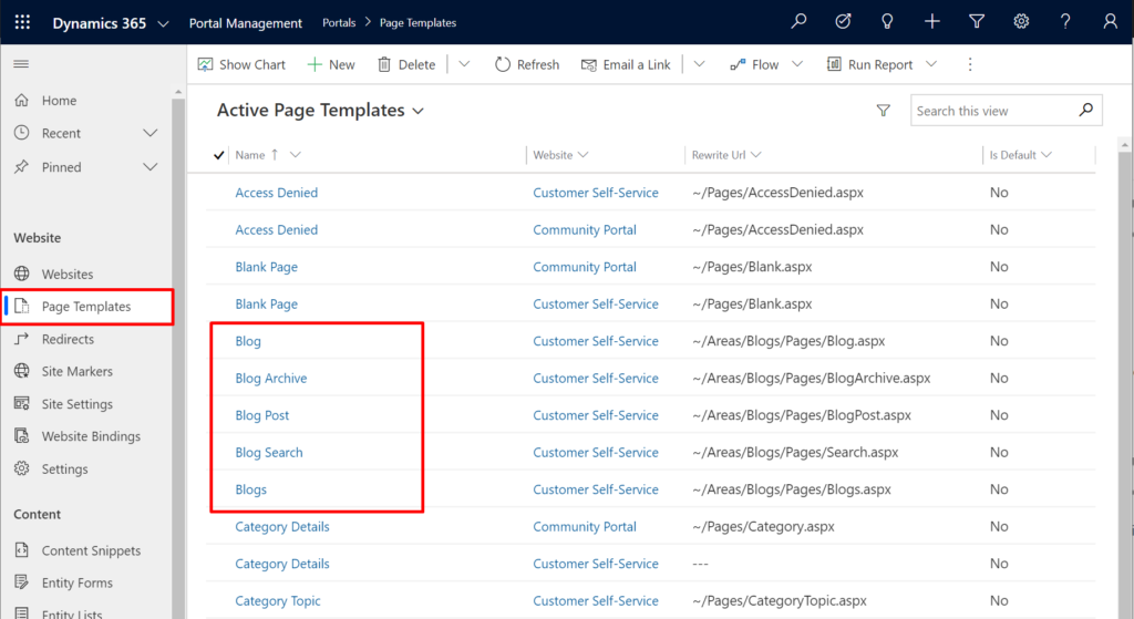 Look for page templates related to blog feature