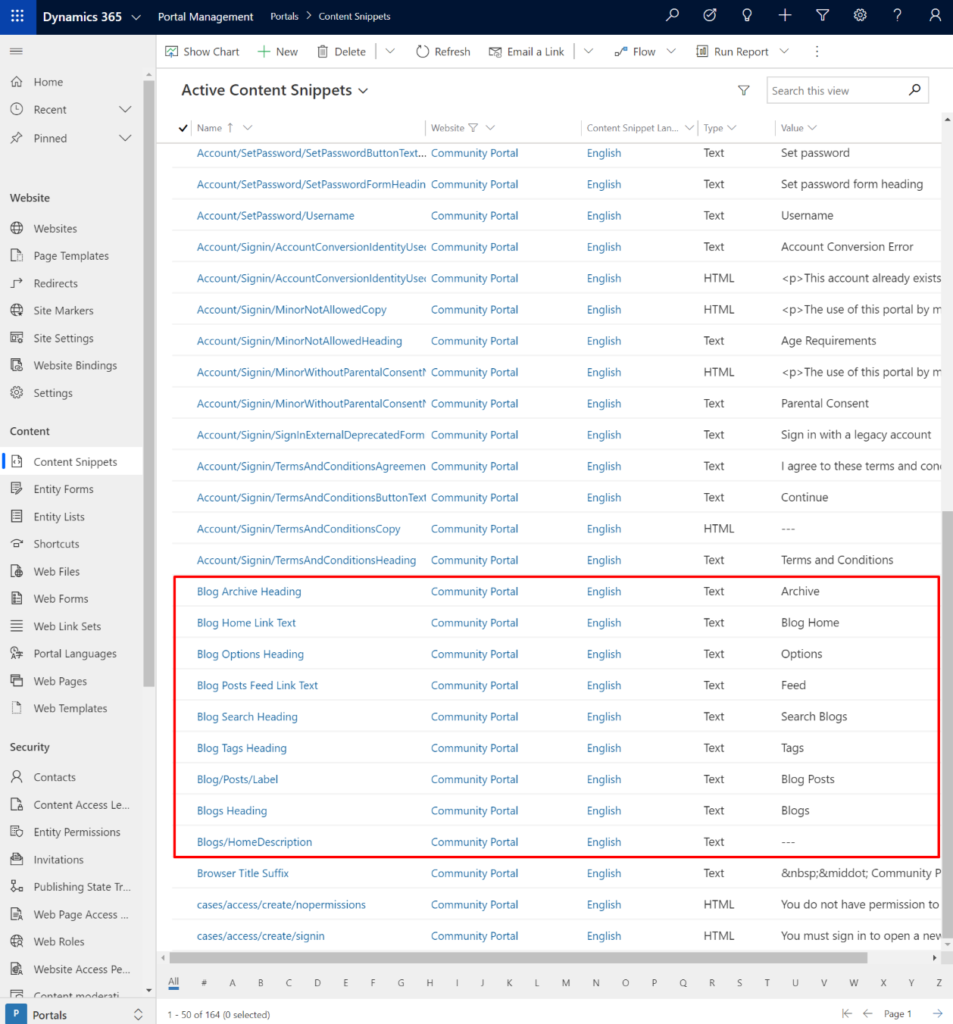 Content Snippets need to be repointed to the primary website when combining portal types